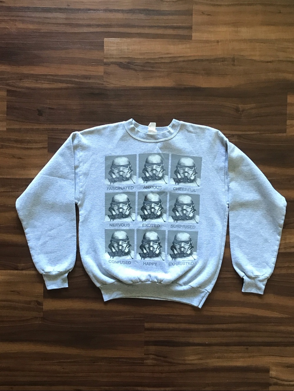 Disney Kids Sz XL Gray Star Wars Stormtrooper Emotion Grid Crewneck Sweatshirt